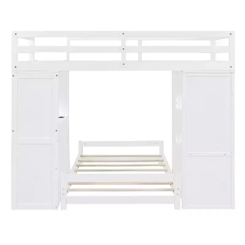 Lit superposé jumeau sur jumeau avec tiroirs, étagères, bureau, lumière LED et ports de chargement