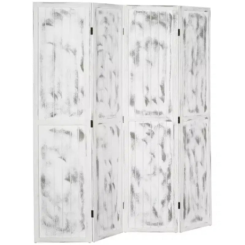 4 Panel Room Divider Folding Privacy Screen Wood Grain Design White 63.25x67x0.75