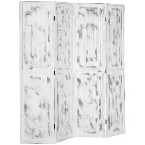 4 Panel Room Divider Folding Privacy Screen Wood Grain Design White 63.25x67x0.75