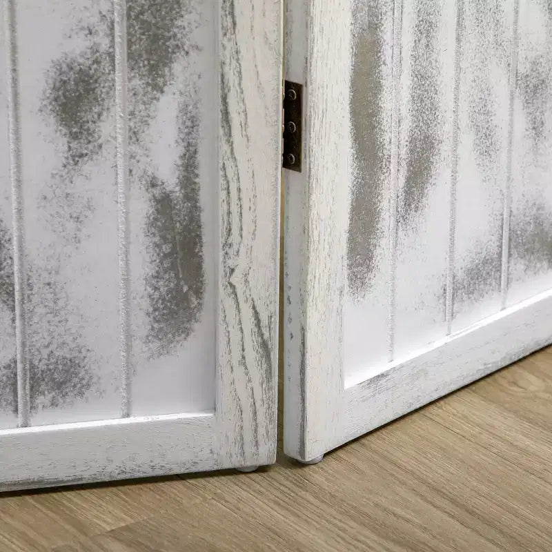 4 Panel Room Divider Folding Privacy Screen Wood Grain Design White 63.25x67x0.75