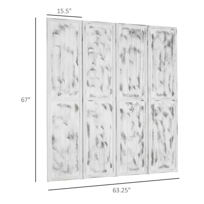 4 Panel Room Divider Folding Privacy Screen Wood Grain Design White 63.25x67x0.75