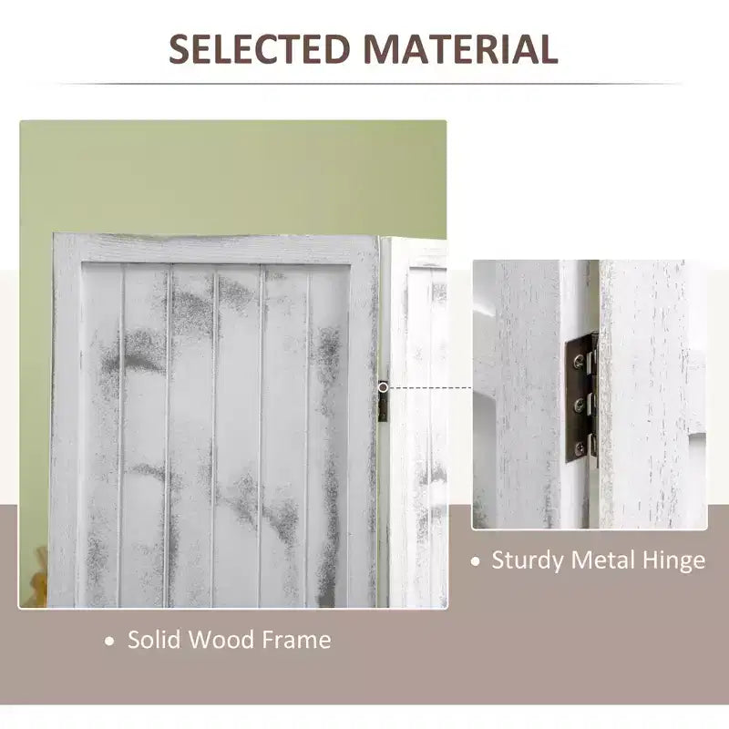 4 Panel Room Divider Folding Privacy Screen Wood Grain Design White 63.25x67x0.75