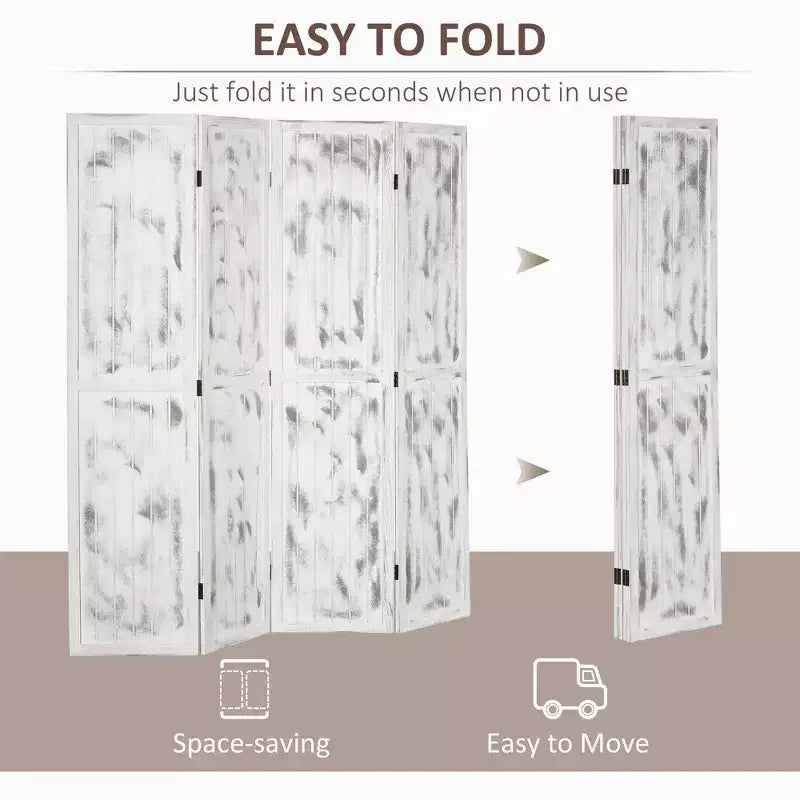 4 Panel Room Divider Folding Privacy Screen Wood Grain Design White 63.25x67x0.75