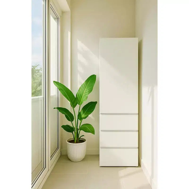 Elise Slim Modular Wood Closet Cabinet with Drawers in White