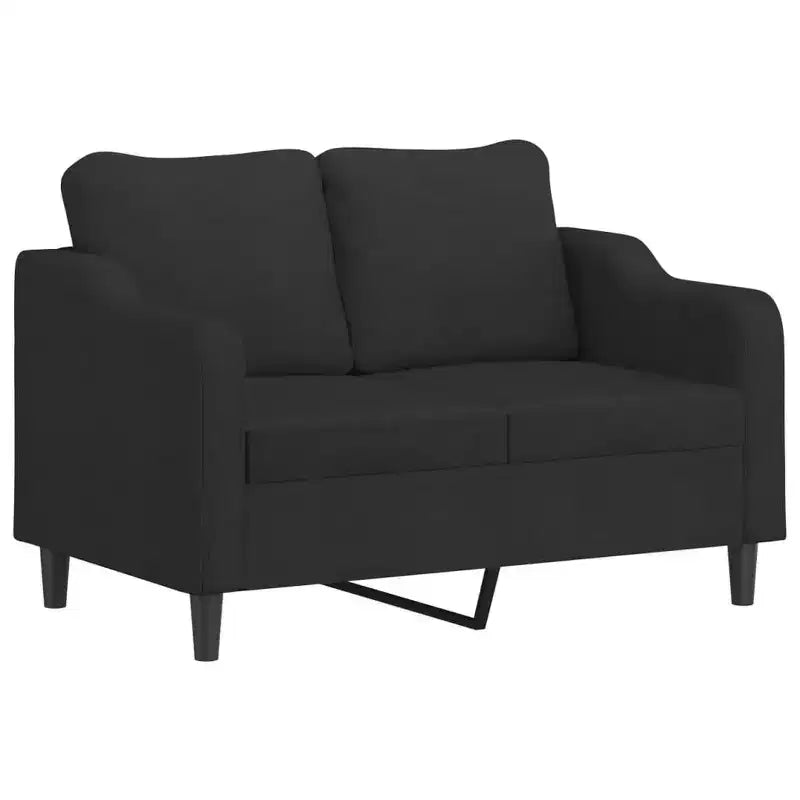 Modern 2-Seater Sofa - Black Fabric and Metal Frame with Thick Padding for Living Room, Lounge, Patio Seating