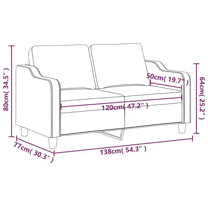 Modern 2-Seater Sofa - Black Fabric and Metal Frame with Thick Padding for Living Room, Lounge, Patio Seating
