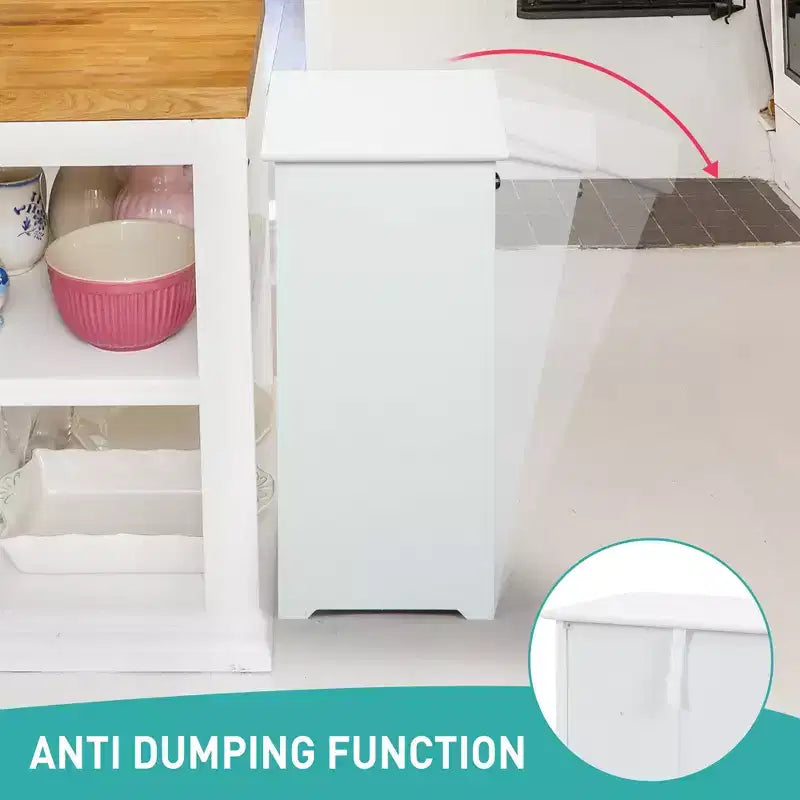 10 Gal. Tilt Out Trash Cabinet Laundry Hamper Kitchen Wooden Trash Can Holder Garbage Bin With Angle Adjustable Door