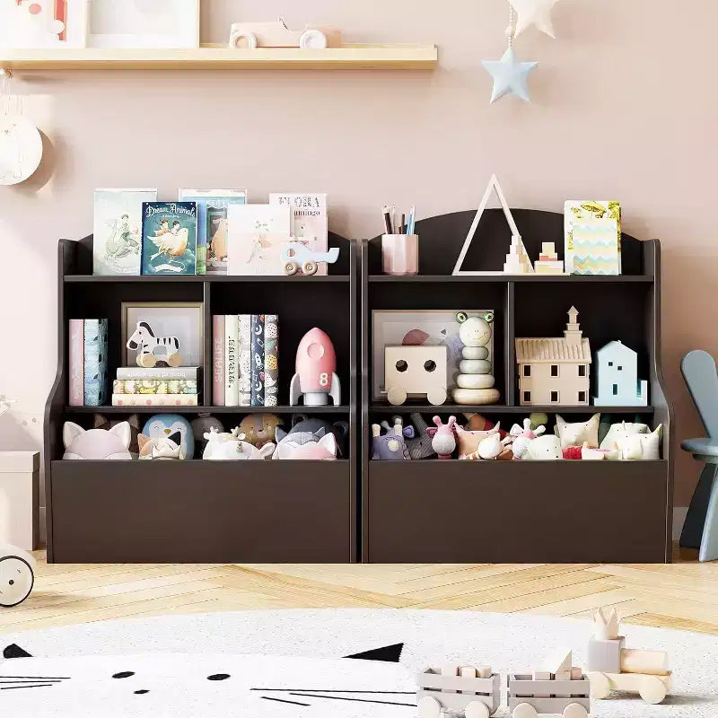 3-Tier Kids Toy Storage Organizer, Bookshelf with 5 Compartments, Toy and Book Shelf for Bedroom, Playroom, or Classroom, Brown