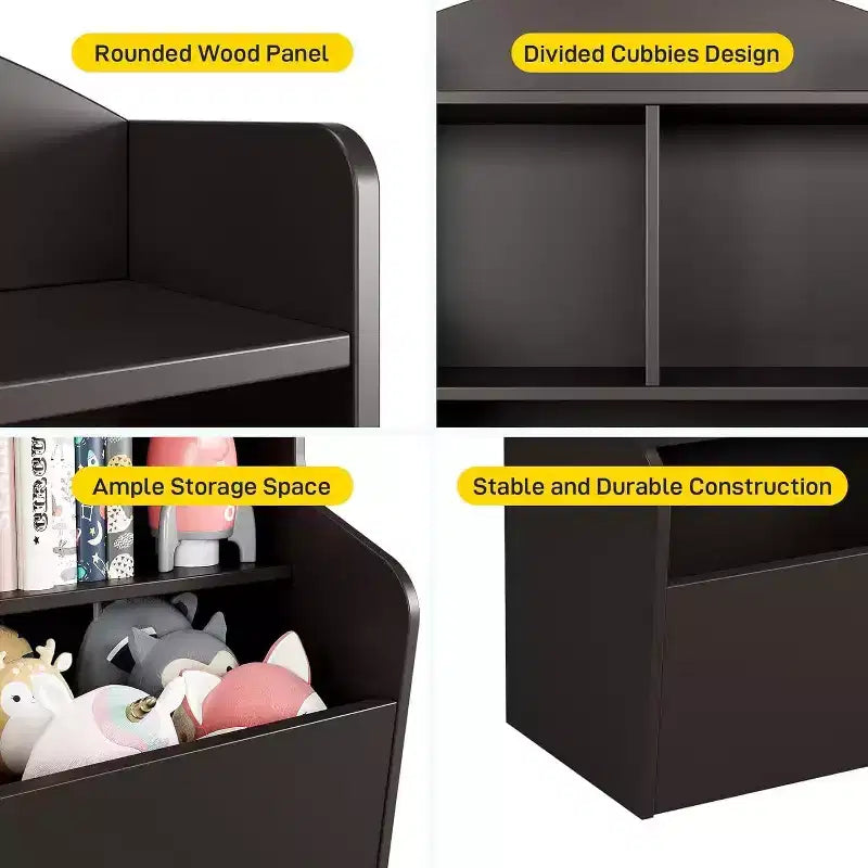 3-Tier Kids Toy Storage Organizer, Bookshelf with 5 Compartments, Toy and Book Shelf for Bedroom, Playroom, or Classroom, Brown