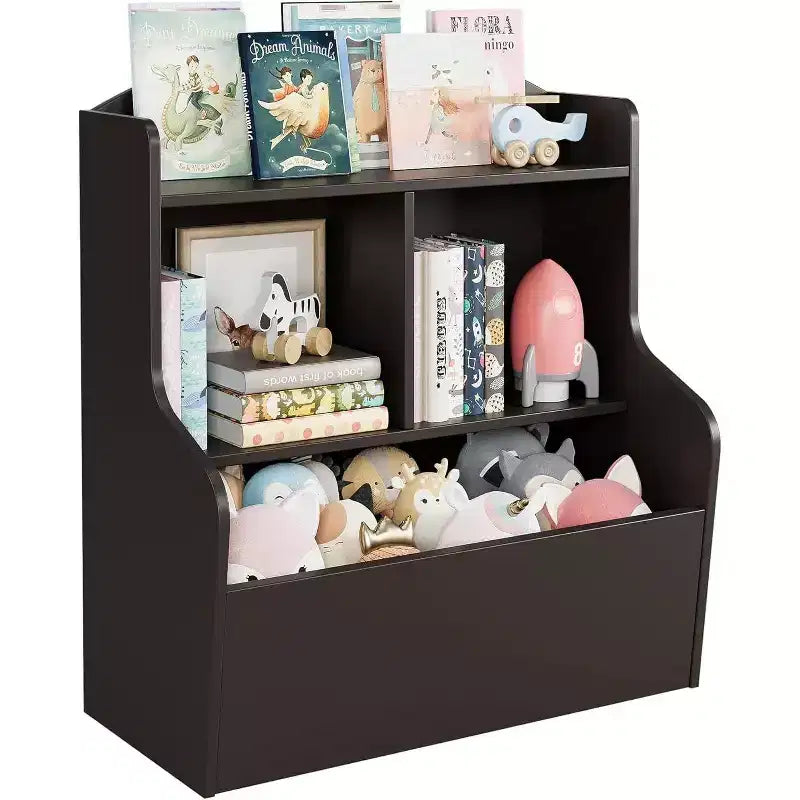 3-Tier Kids Toy Storage Organizer, Bookshelf with 5 Compartments, Toy and Book Shelf for Bedroom, Playroom, or Classroom, Brown