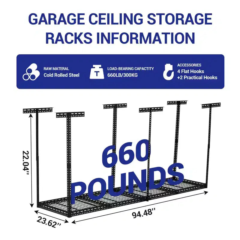 Overhead Garage Storage Rack,Steel Ceiling Shelves Capacity,Height Adjustable 22-40 Inches,Space-Saving for Attic Basement Shed (4/6 Posts)