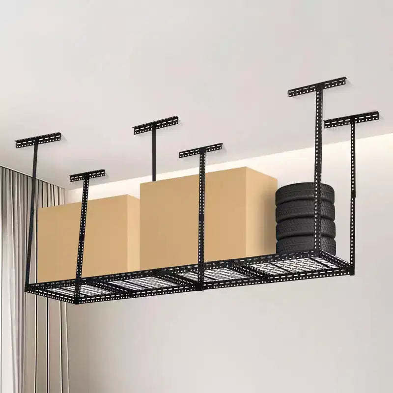 Overhead Garage Storage Rack,Steel Ceiling Shelves Capacity,Height Adjustable 22-40 Inches,Space-Saving for Attic Basement Shed (4/6 Posts)