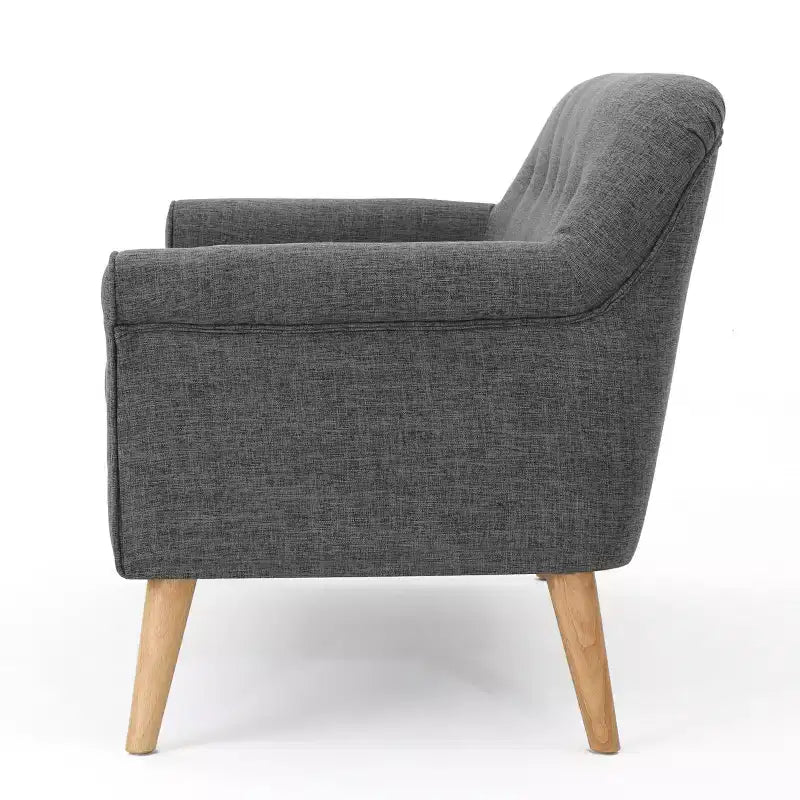 Mid-Century Modern Tufted Loveseat with Rolled Arms and Splayed Rubberwood Legs