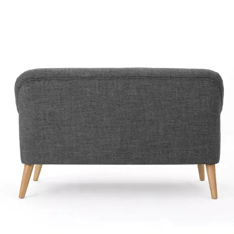 Mid-Century Modern Tufted Loveseat with Rolled Arms and Splayed Rubberwood Legs
