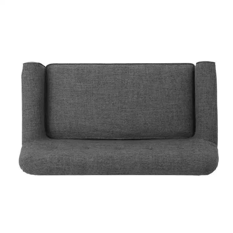 Mid-Century Modern Tufted Loveseat with Rolled Arms and Splayed Rubberwood Legs