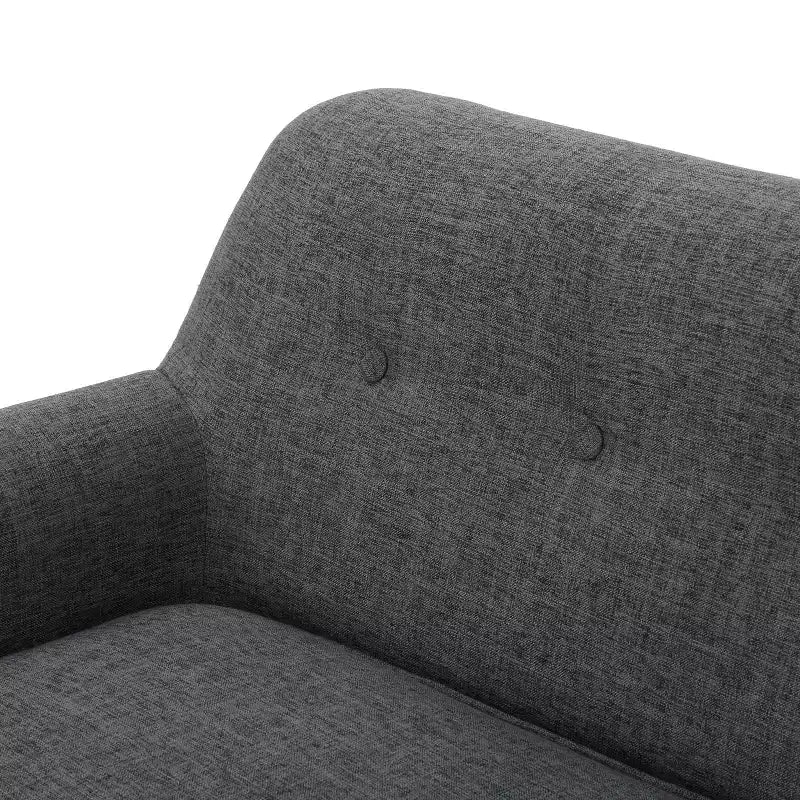 Mid-Century Modern Tufted Loveseat with Rolled Arms and Splayed Rubberwood Legs
