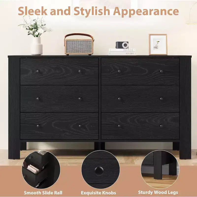 6 Drawer Dresser for Bedroom, Closet Chest with Sturdy Handles, Wooden Dresser Storage Organizer for Living Room, Nursery, Entryway