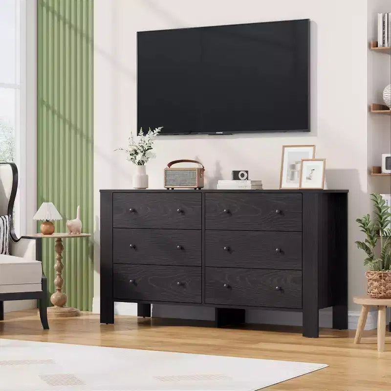6 Drawer Dresser for Bedroom, Closet Chest with Sturdy Handles, Wooden Dresser Storage Organizer for Living Room, Nursery, Entryway