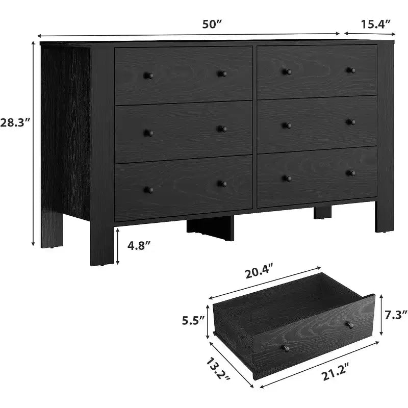 6 Drawer Dresser for Bedroom, Closet Chest with Sturdy Handles, Wooden Dresser Storage Organizer for Living Room, Nursery, Entryway