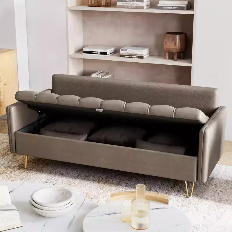 67''W 3 Seater Sofa Couch with Storage Under Seat Cushion, Mid-Century Modern Couch with Comfortable Armrest & with 5 Pillows