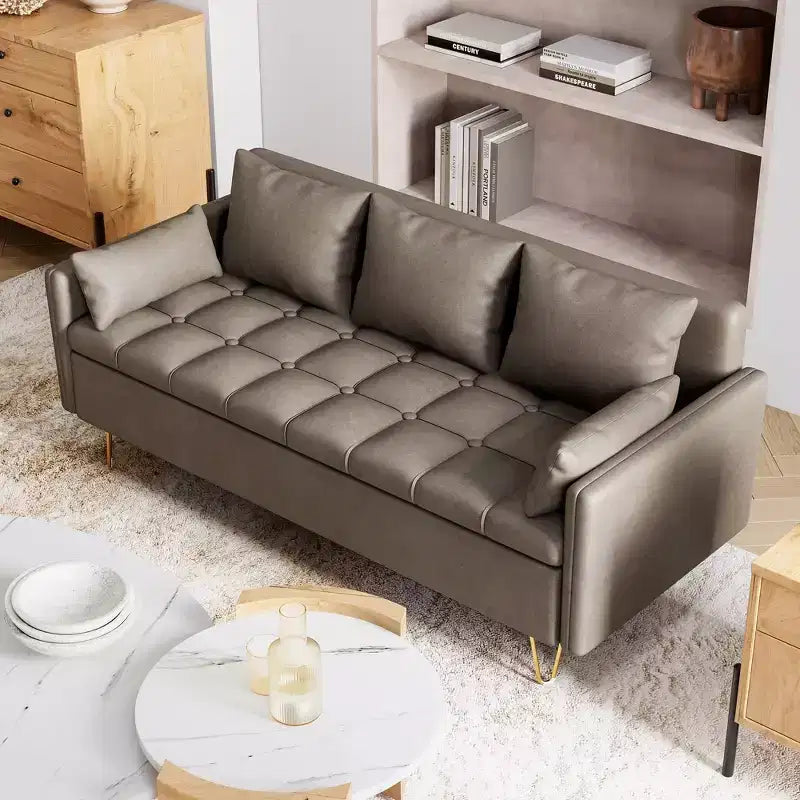 67''W 3 Seater Sofa Couch with Storage Under Seat Cushion, Mid-Century Modern Couch with Comfortable Armrest & with 5 Pillows