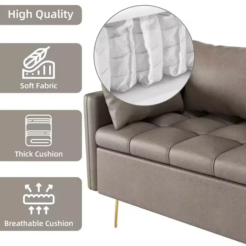 67''W 3 Seater Sofa Couch with Storage Under Seat Cushion, Mid-Century Modern Couch with Comfortable Armrest & with 5 Pillows