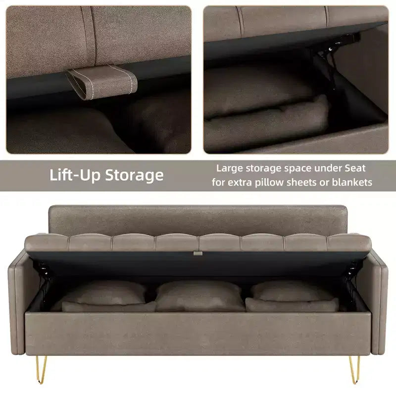 67''W 3 Seater Sofa Couch with Storage Under Seat Cushion, Mid-Century Modern Couch with Comfortable Armrest & with 5 Pillows
