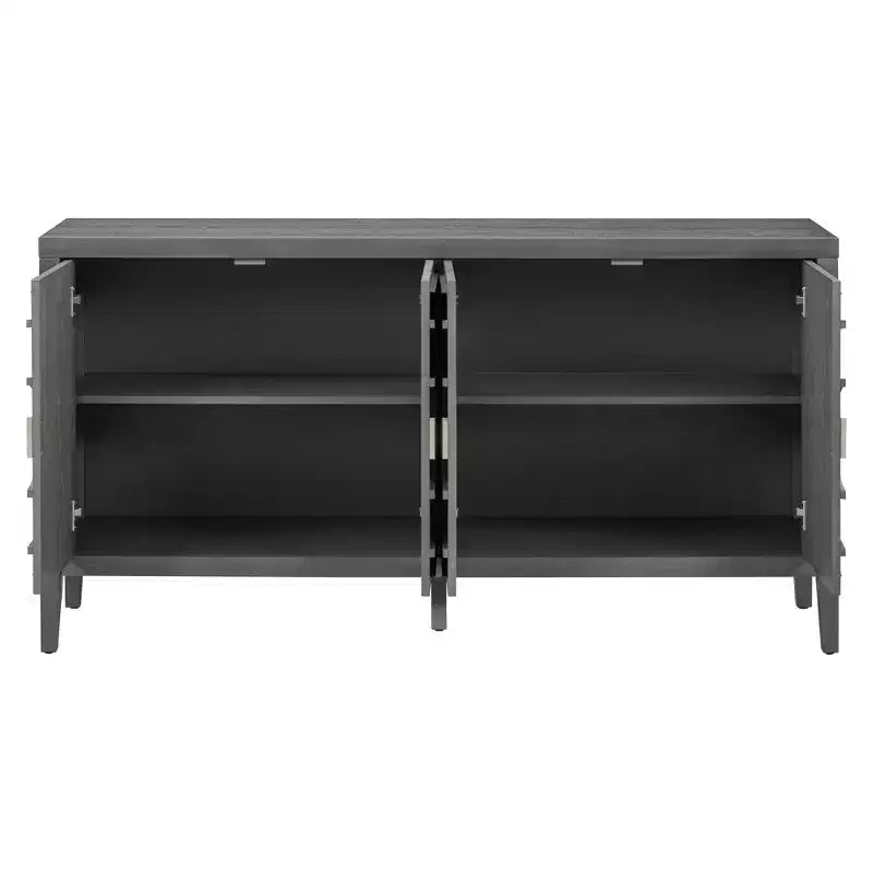 Buffet Rétro Porte avec Rainure Circulaire Design Poignée de Porte Ronde en Métal pour Entrée Salle à Manger Gris