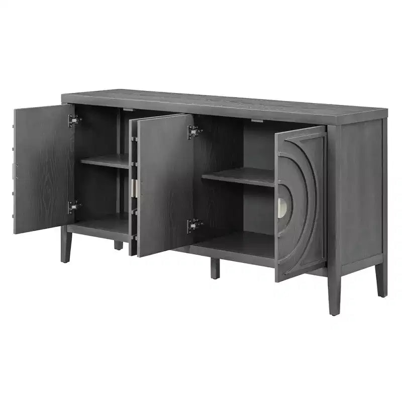 Buffet Rétro Porte avec Rainure Circulaire Design Poignée de Porte Ronde en Métal pour Entrée Salle à Manger Gris