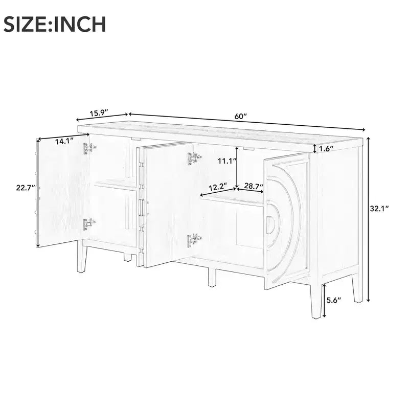 Buffet Rétro Porte avec Rainure Circulaire Design Poignée de Porte Ronde en Métal pour Entrée Salle à Manger Gris