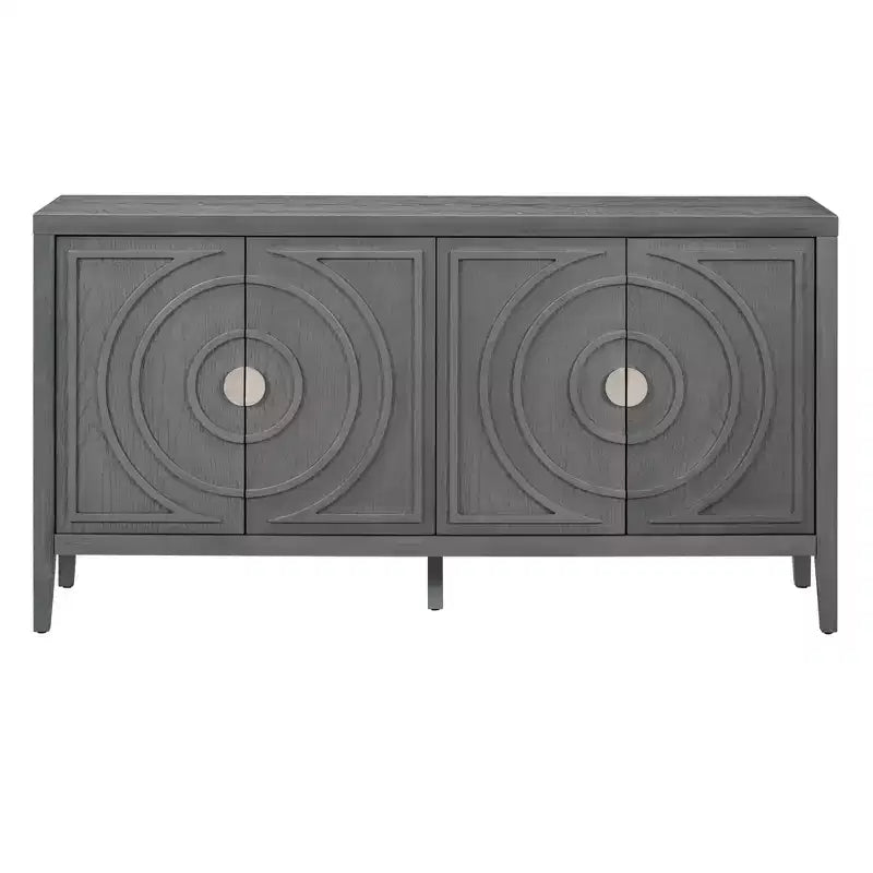 Retro Sideboard Door with Circular Groove Design Round Metal Door Handle for Entrance Dining Room Gray