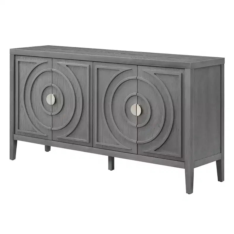 Buffet Rétro Porte avec Rainure Circulaire Design Poignée de Porte Ronde en Métal pour Entrée Salle à Manger Gris