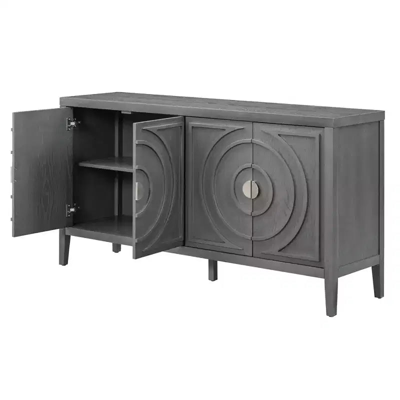 Buffet Rétro Porte avec Rainure Circulaire Design Poignée de Porte Ronde en Métal pour Entrée Salle à Manger Gris