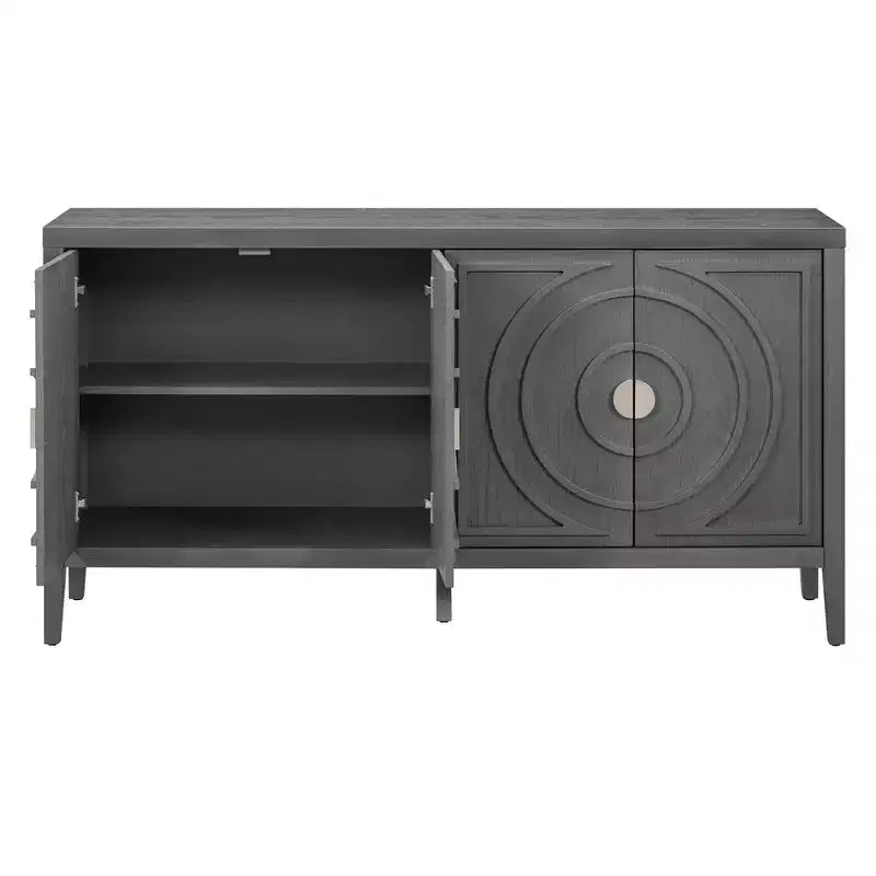 Buffet Rétro Porte avec Rainure Circulaire Design Poignée de Porte Ronde en Métal pour Entrée Salle à Manger Gris
