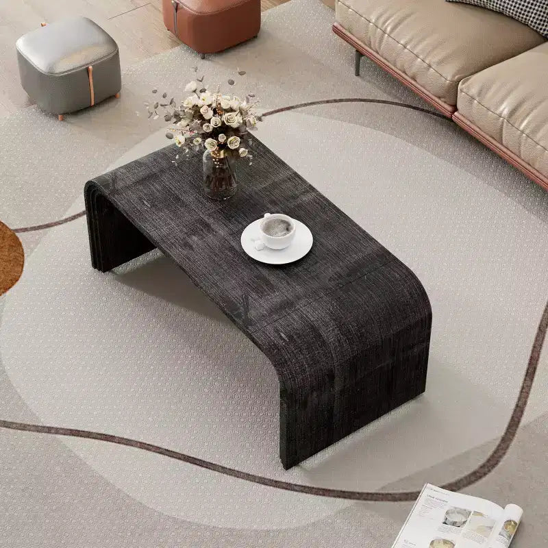 Coffee Table with Curved Art Deco Design for Living Room or Dining Room Antique Black