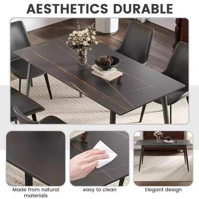 55.12 Modern Dining Table with Metal Leg for 6 Artificial Stone Kitchen Table for Kitchen, Dining Room