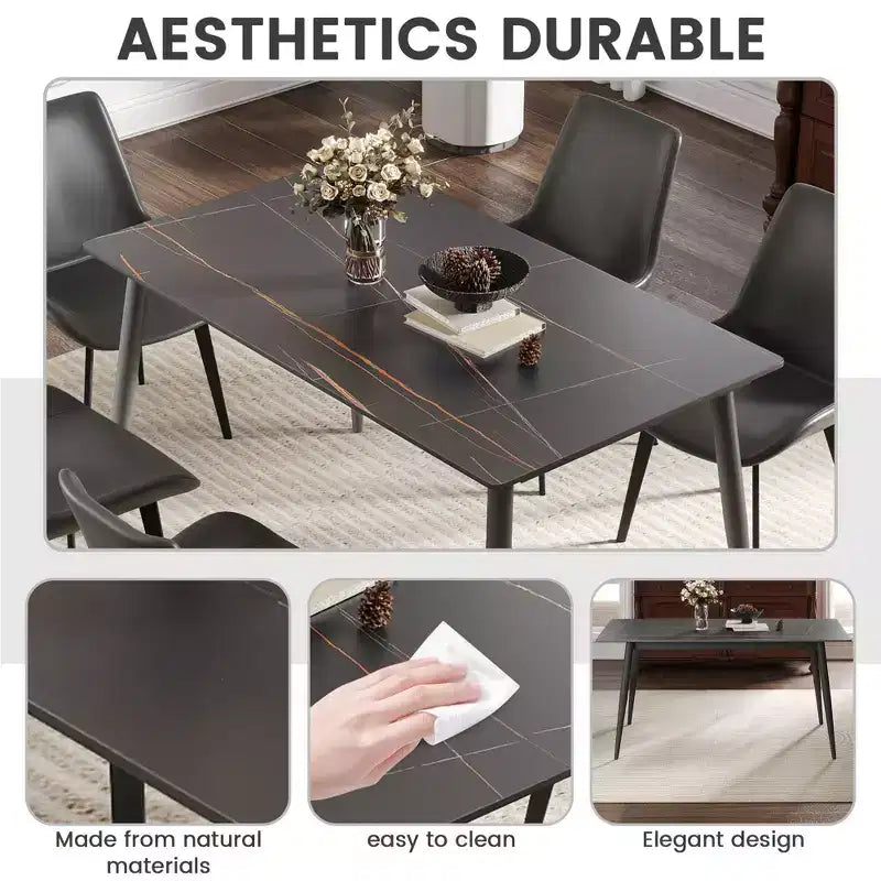 55.12 Modern Dining Table with Metal Leg for 6 Artificial Stone Kitchen Table for Kitchen, Dining Room
