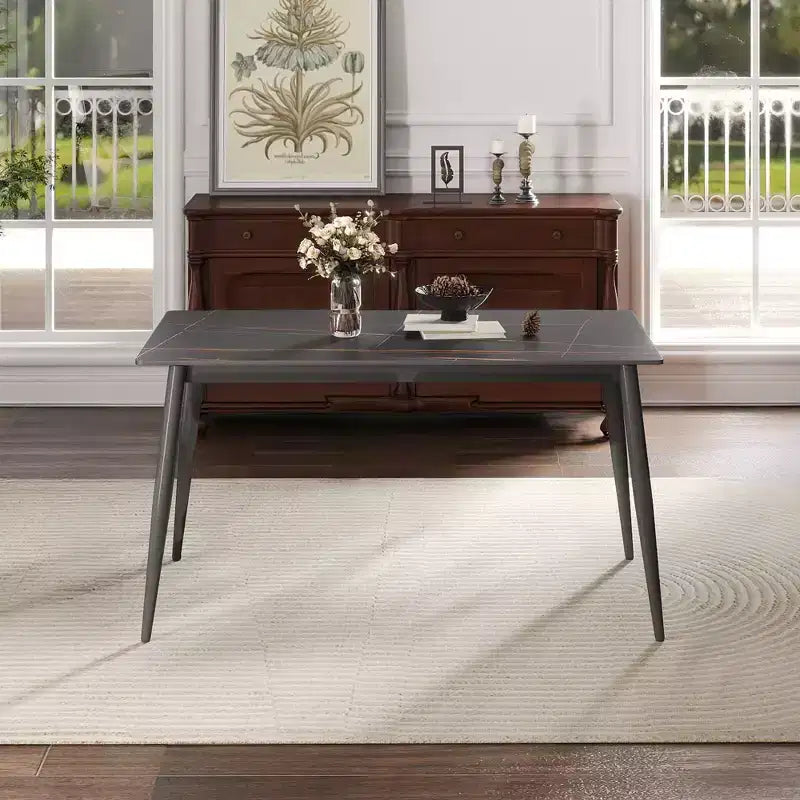 55.12 Modern Dining Table with Metal Leg for 6 Artificial Stone Kitchen Table for Kitchen, Dining Room