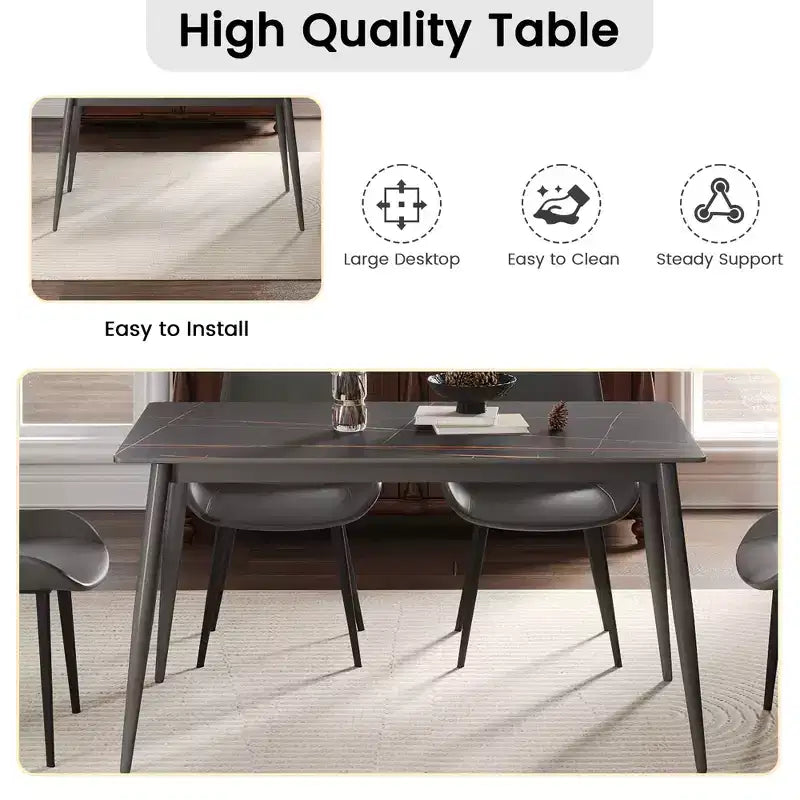 55.12 Modern Dining Table with Metal Leg for 6 Artificial Stone Kitchen Table for Kitchen, Dining Room