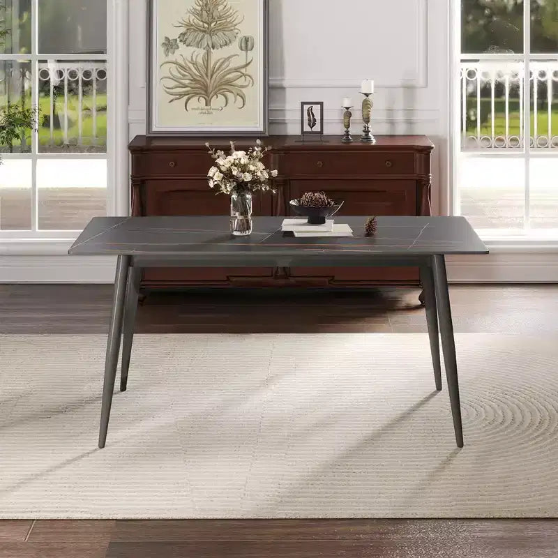 55.12 Modern Dining Table with Metal Leg for 6 Artificial Stone Kitchen Table for Kitchen, Dining Room