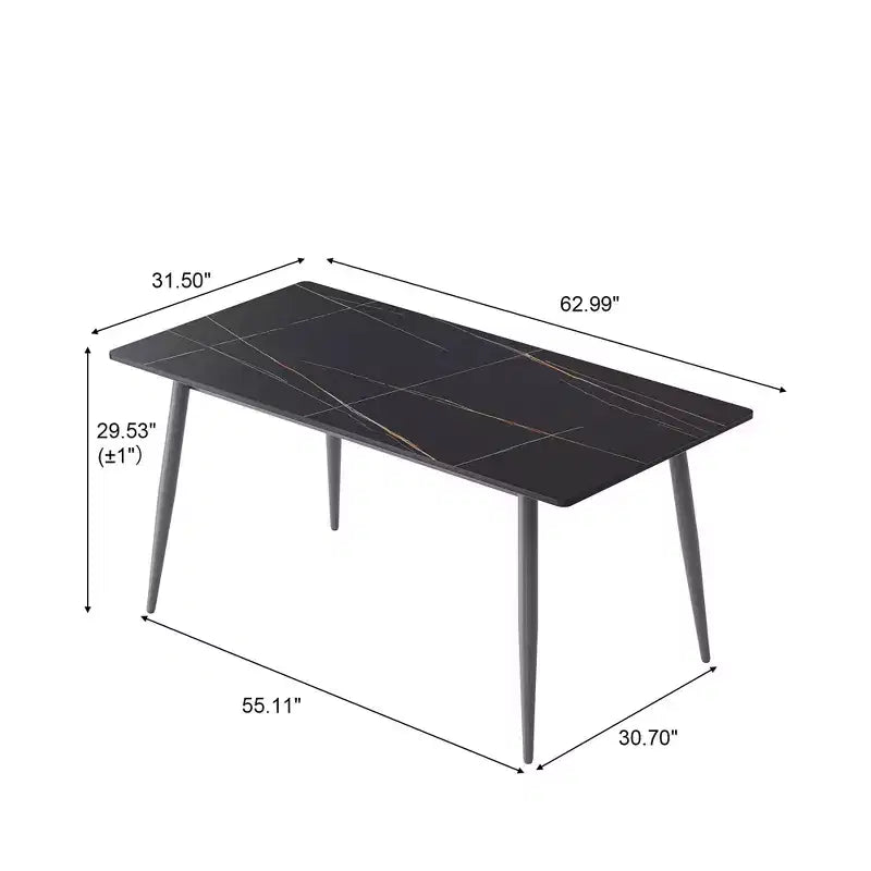 55.12 Modern Dining Table with Metal Leg for 6 Artificial Stone Kitchen Table for Kitchen, Dining Room