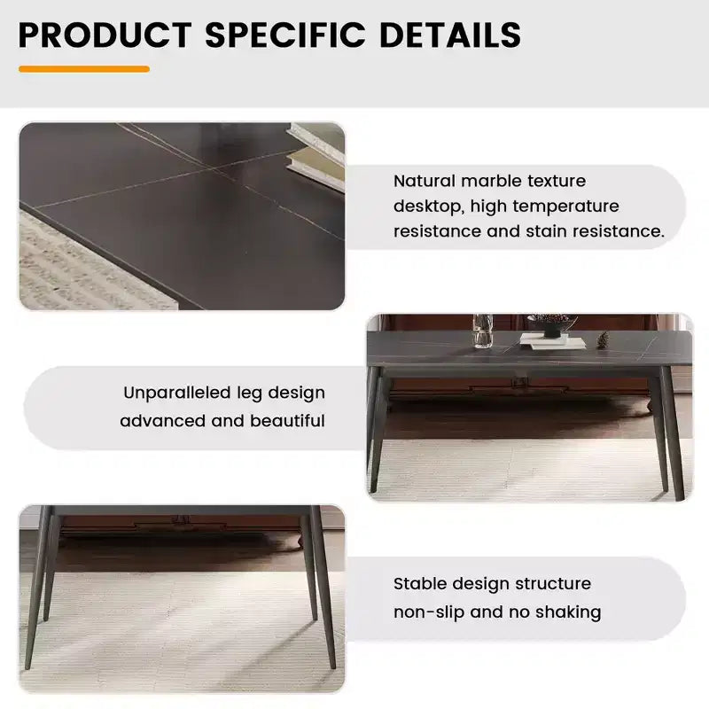 55.12 Modern Dining Table with Metal Leg for 6 Artificial Stone Kitchen Table for Kitchen, Dining Room