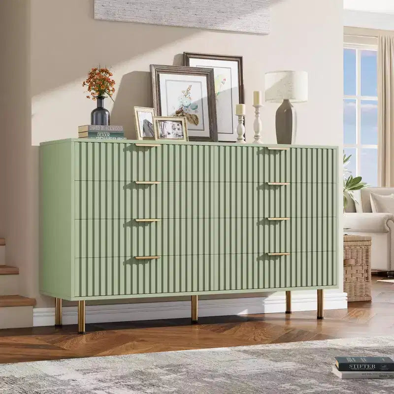 8 Drawer Dresser for Bedroom, Fluted 54 Wide Modern Chest of Drawers with Deep Drawers, Wooden Dresser Organizer for Living Room, Hallway, Kids Room