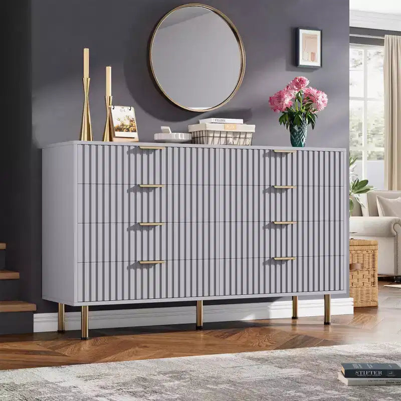 8 Drawer Dresser for Bedroom, Fluted 54 Wide Modern Chest of Drawers with Deep Drawers, Wooden Dresser Organizer for Living Room, Hallway, Kids Room