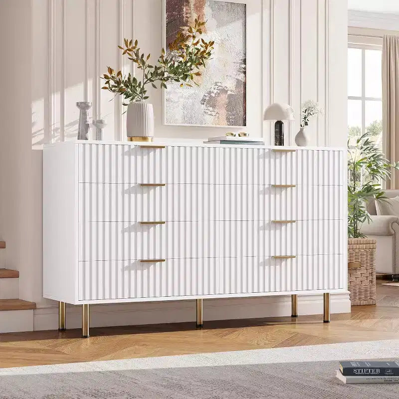 8 Drawer Dresser for Bedroom, Fluted 54 Wide Modern Chest of Drawers with Deep Drawers, Wooden Dresser Organizer for Living Room, Hallway, Kids Room