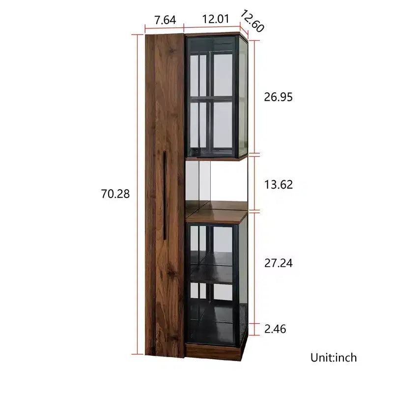 Rustic Wooden 70 Display Cabinet with Glass Doors and Lights