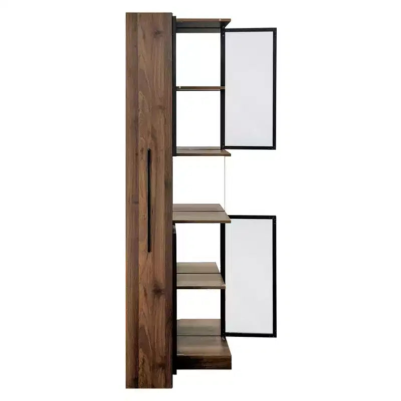 Rustic Wooden 70 Display Cabinet with Glass Doors and Lights