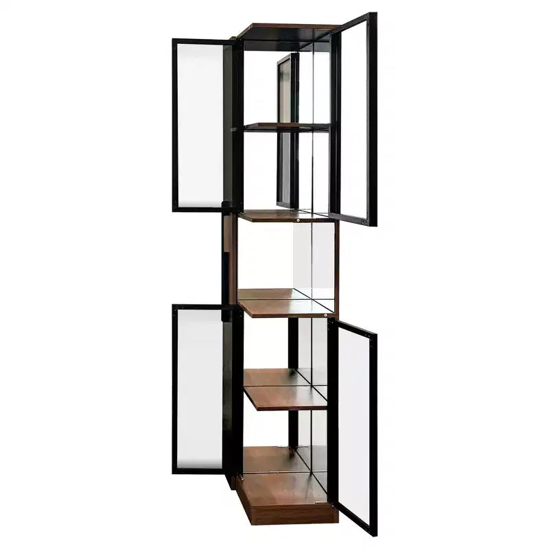 Rustic Wooden 70 Display Cabinet with Glass Doors and Lights