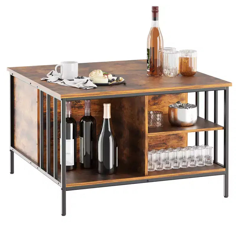 31.5 Farmhouse Lift-Top Coffee Table with Adjustable Height, Hidden Compartment & 3 Shelves for Living Room