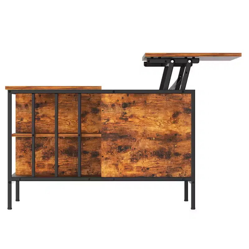 31.5 Farmhouse Lift-Top Coffee Table with Adjustable Height, Hidden Compartment & 3 Shelves for Living Room